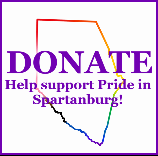 Button that leads to the official donation page. It reads 'Donate: Help Support Pride in Spartanburg.'